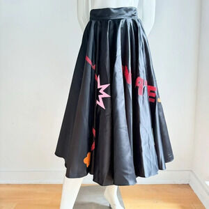 Roberta Einer Black Circle Satin Skirt w Phrases XS